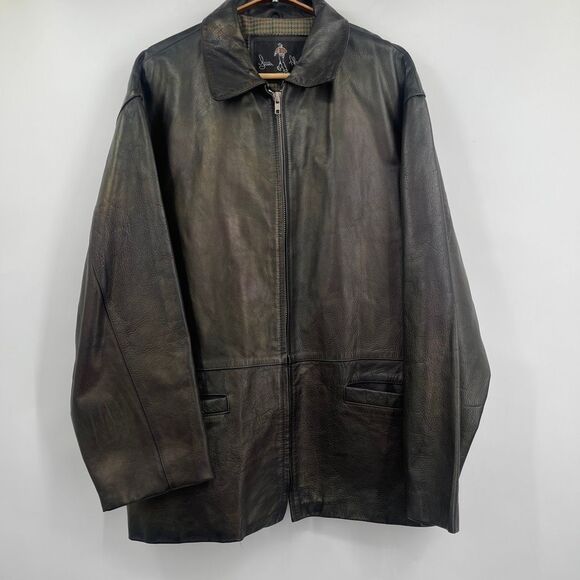 Luis Alvaro Black Long Sleeve Full Zip Genuine Leather Outerwear Jacket Medium - Picture 1 of 9